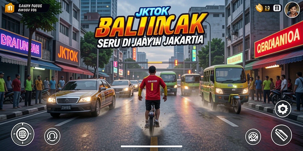 Tampilan gameplay seru dalam JKTOK dengan mobil balap yang tangguh.