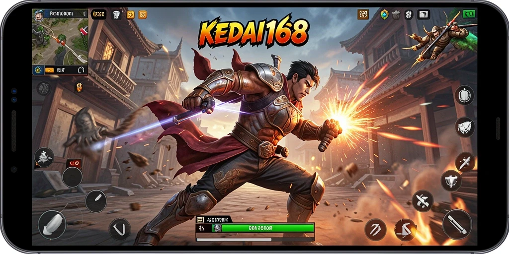 Screenshot KEDAI168 menampilkan aksi pertarungan yang seru dan intens.