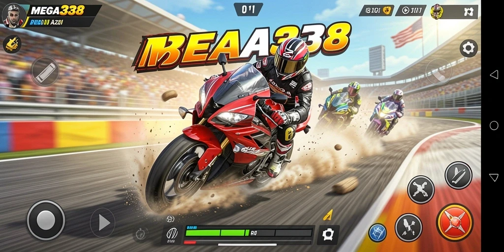Gameplay seru balapan motor yang mendebarkan.