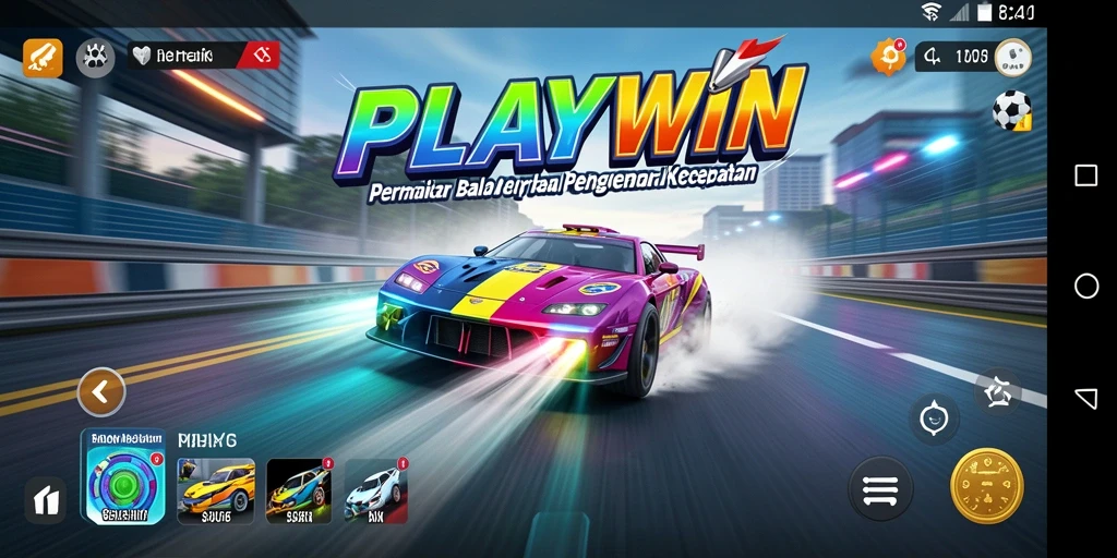 Tampilan aksi balap yang seru di PLAYWIN dengan kecepatan tinggi.