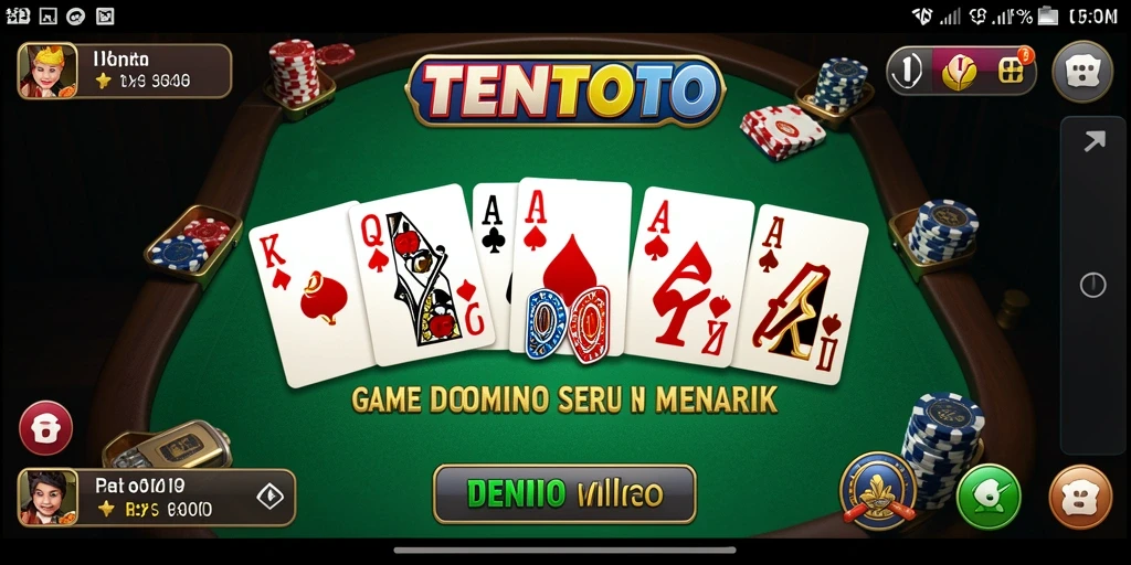 Tampilan menakjubkan dari permainan Domino TENTOTO dengan antarmuka yang cerah.