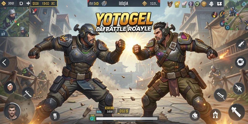 Screenshot gameplay YOTOGEL menampilkan aksi Battle Royale yang intens.